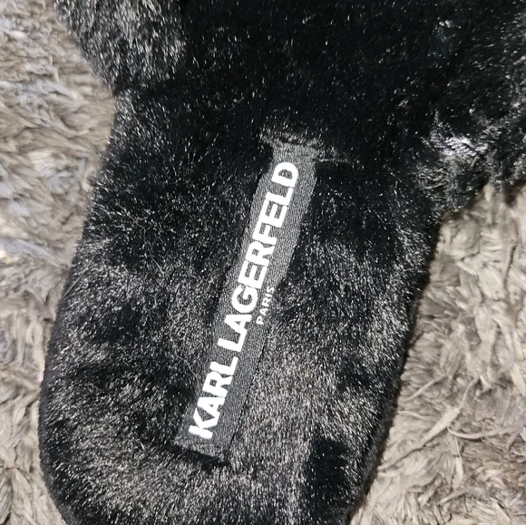 Karl Lagerfeld Black Furry Slides Sequined Slippers - Size 8 🖤 NWOT - Picture 5 of 7